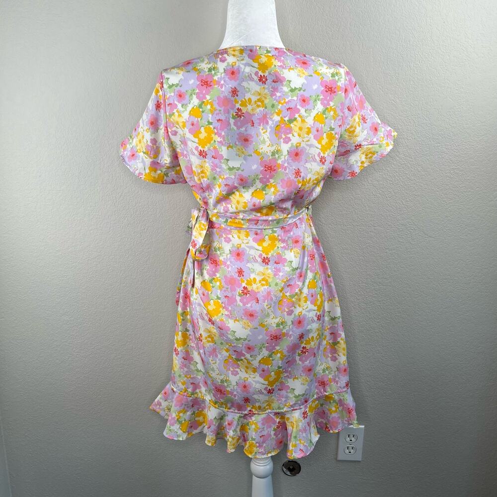 Vero Moda Pink Floral Wrap Mini Dress M NWT Pastel Ruffle Frill Summer Coquette - Picture 14 of 14